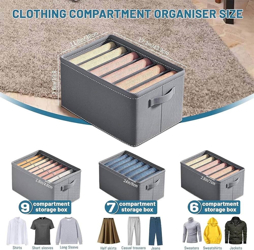 6 Grids Washable Clothes Organizer – Foldable Jeans, Shirts & Wardrobe Drawer Storage Divider Box