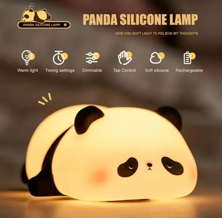 Cute Panda LED Night Light Rechargeable Soft Silicone Bedside Lamp