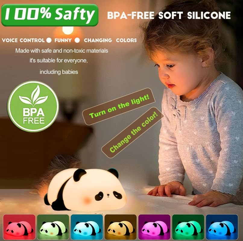 Cute Panda LED Night Light Rechargeable Soft Silicone Bedside Lamp