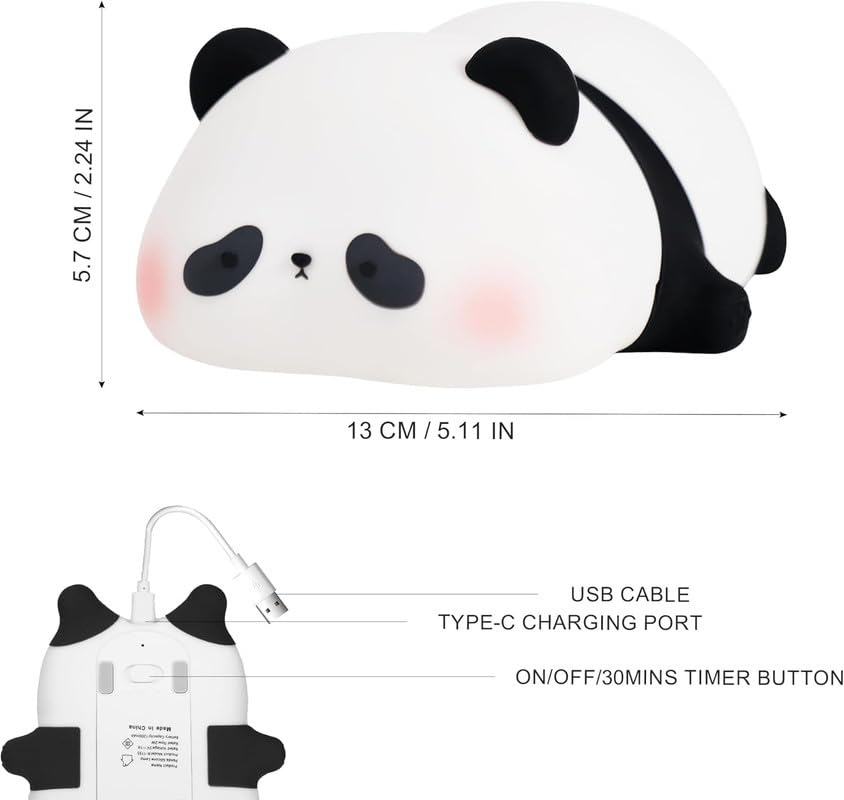 Cute Panda LED Night Light Rechargeable Soft Silicone Bedside Lamp