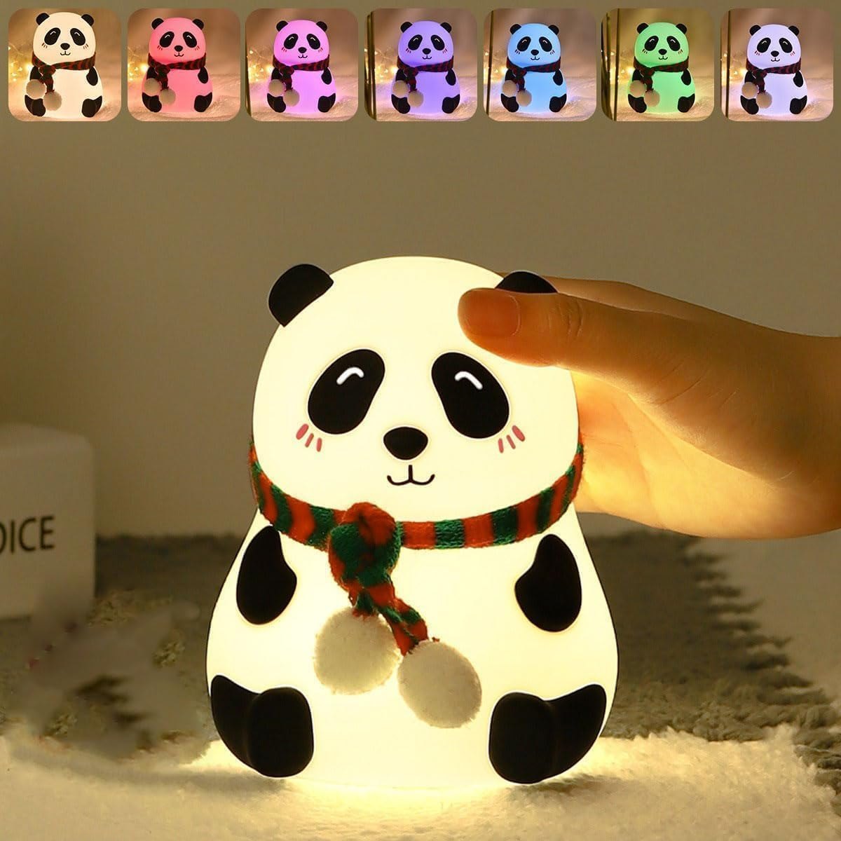 Cute Panda LED Night Light Rechargeable Soft Silicone Bedside Lamp
